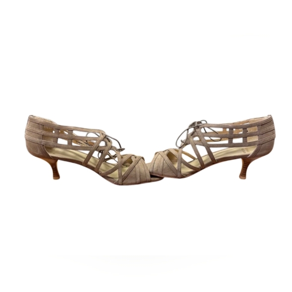 Stuart Weitzman NWT Tie One On Kitten Heel Strappy Tan Leather Shoes Size 9 1/2 - Picture 4 of 11